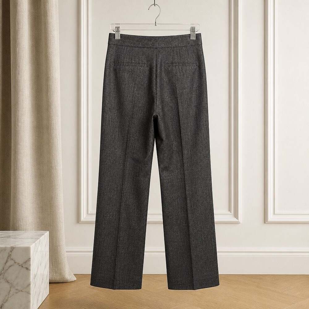 Lafayette 148 New York Women's Gray Herringbone Wide-Leg Trousers #1386 - Picture 2 of 11